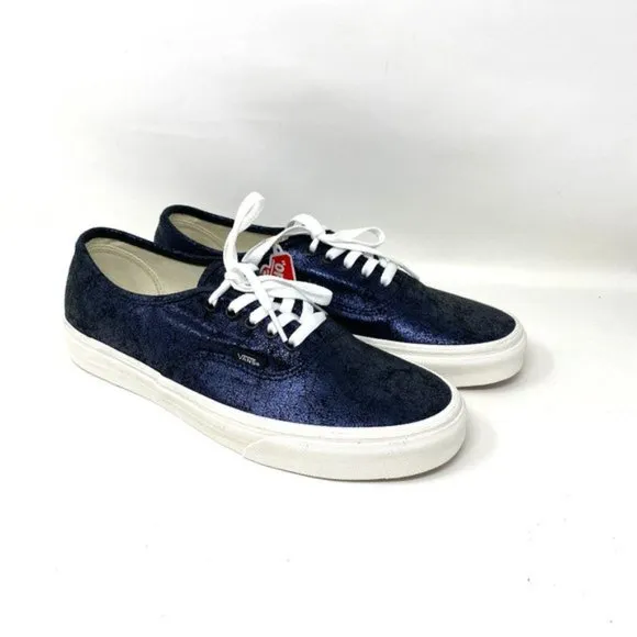 Vans Authentic Shoes Men's Size Low Top Skate Blue Cracked Leather VN0A5HZS9FK