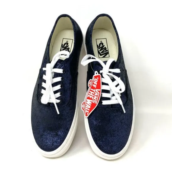 Vans Authentic Shoes Men's Size Low Top Skate Blue Cracked Leather VN0A5HZS9FK
