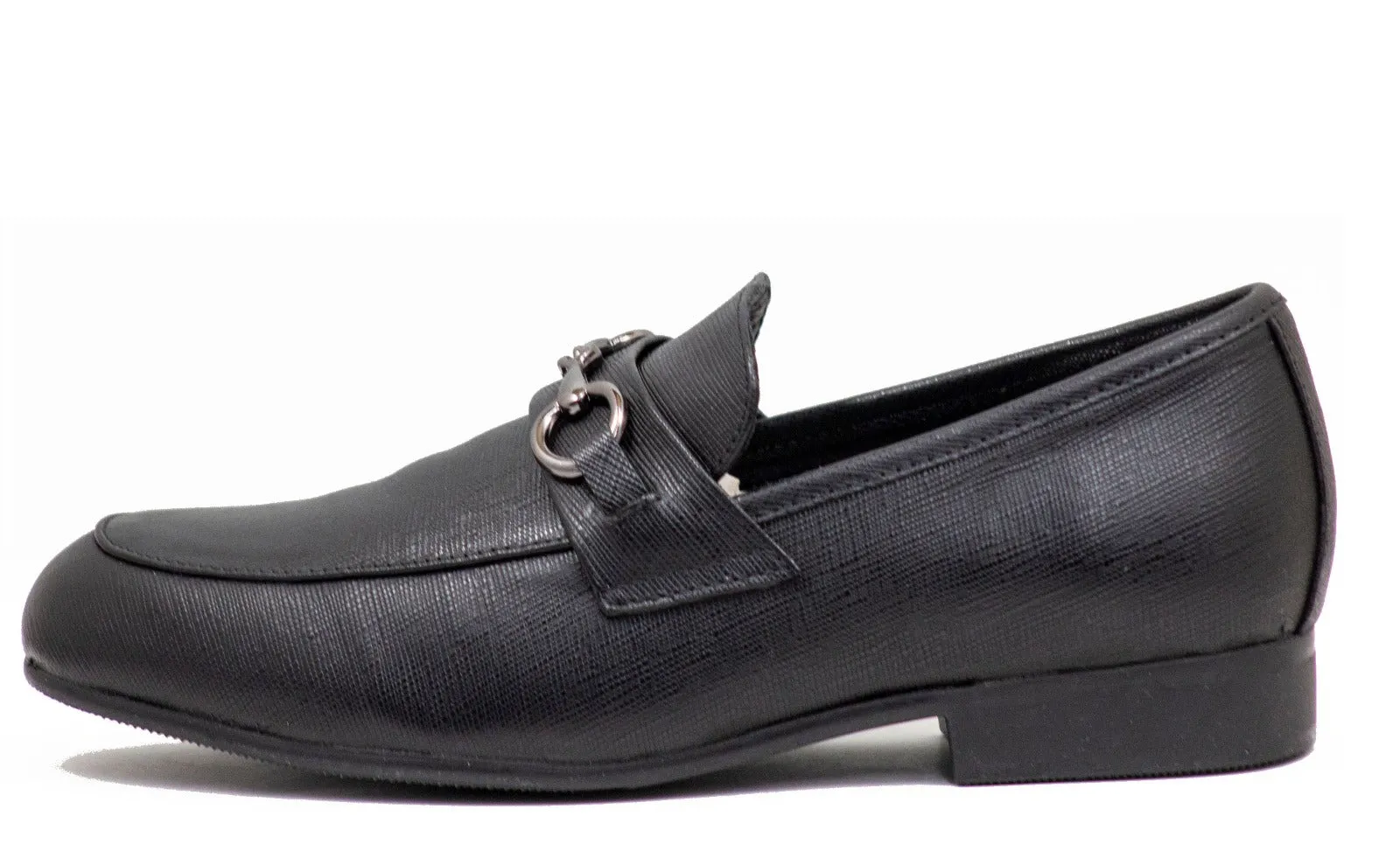 Venettini Boys Dress Black Shoes Chase3 Gambino Leather Sliver Chain