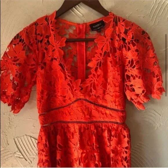 Women’s Bardot Poppy Orange Floral Lace Midi Dress