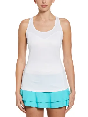 Women's Essential Solid Tennis Tank with Mesh Front Panel