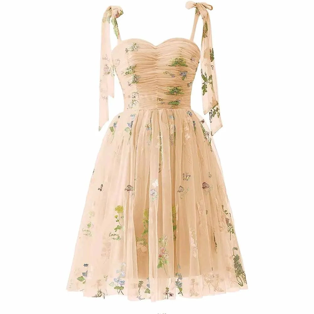 Womens Flower Embroidery Tulle Prom Dress Formal Evening Party Gowns