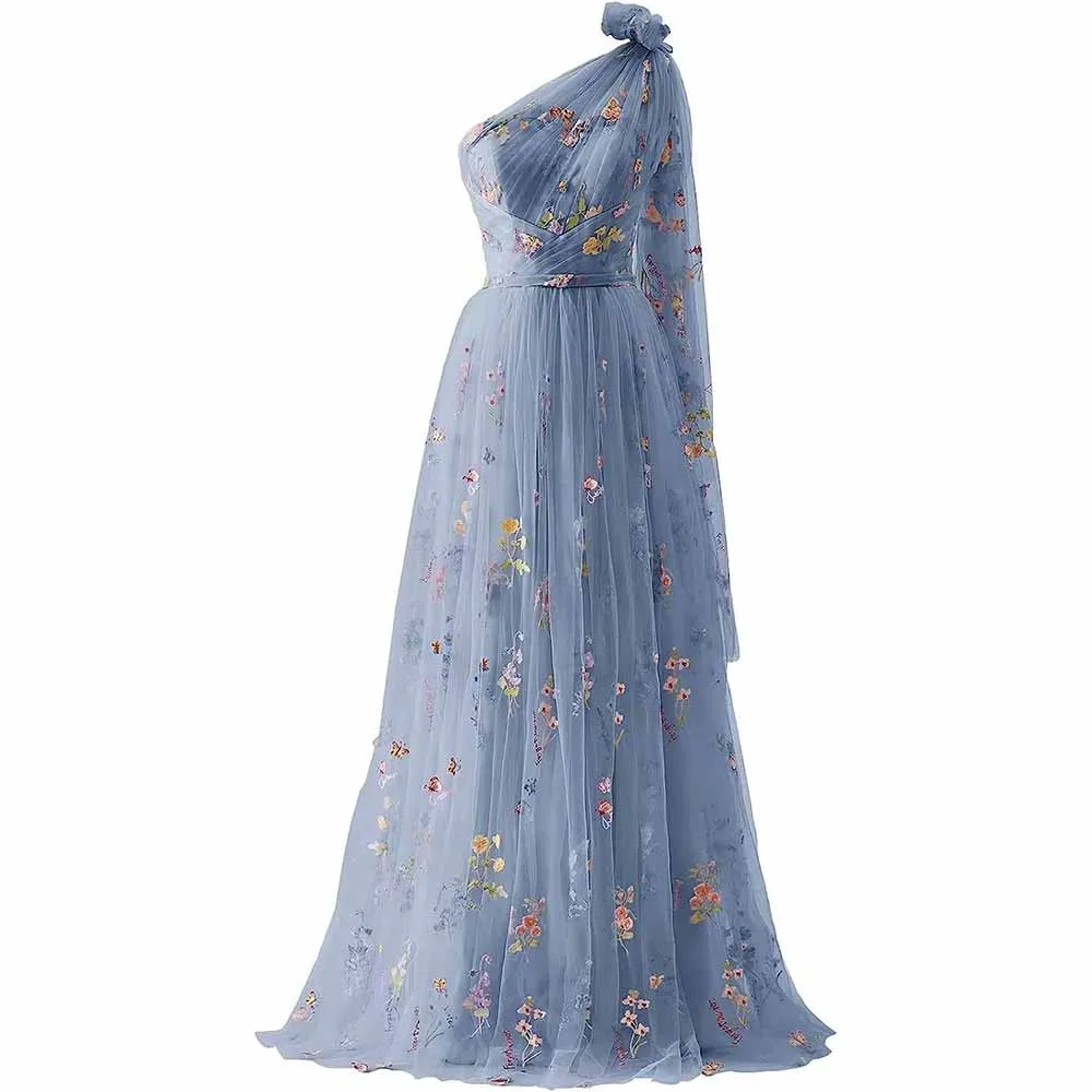 Womens Flower Embroidery Tulle Prom Dress Formal Evening Party Gowns