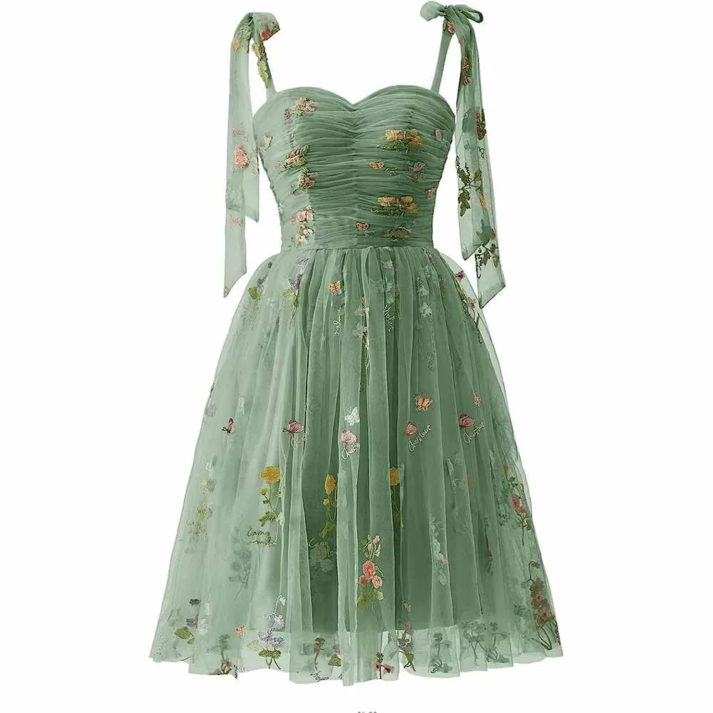 Womens Flower Embroidery Tulle Prom Dress Formal Evening Party Gowns