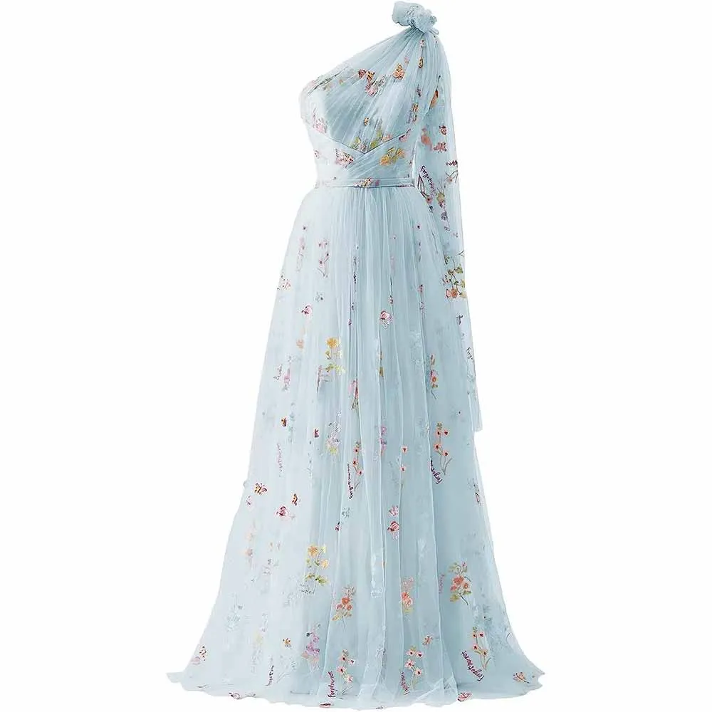 Womens Flower Embroidery Tulle Prom Dress Formal Evening Party Gowns