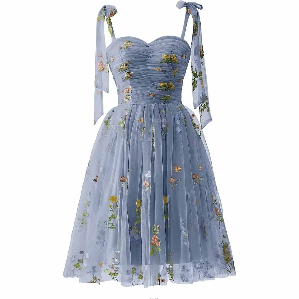 Womens Flower Embroidery Tulle Prom Dress Formal Evening Party Gowns
