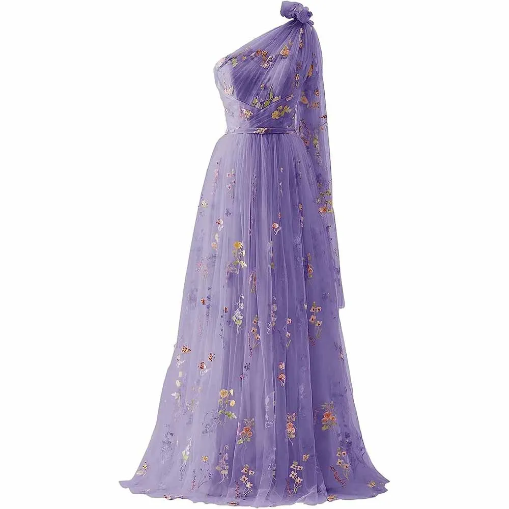 Womens Flower Embroidery Tulle Prom Dress Formal Evening Party Gowns