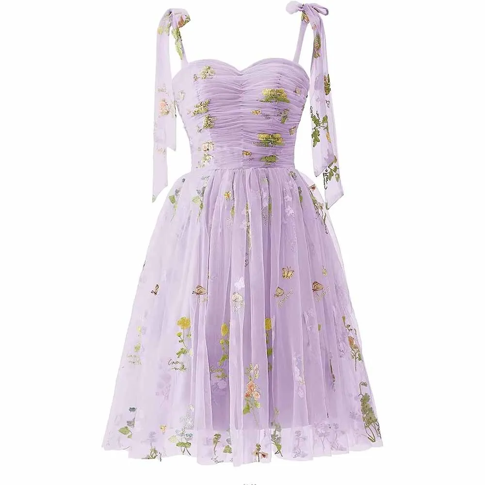 Womens Flower Embroidery Tulle Prom Dress Formal Evening Party Gowns