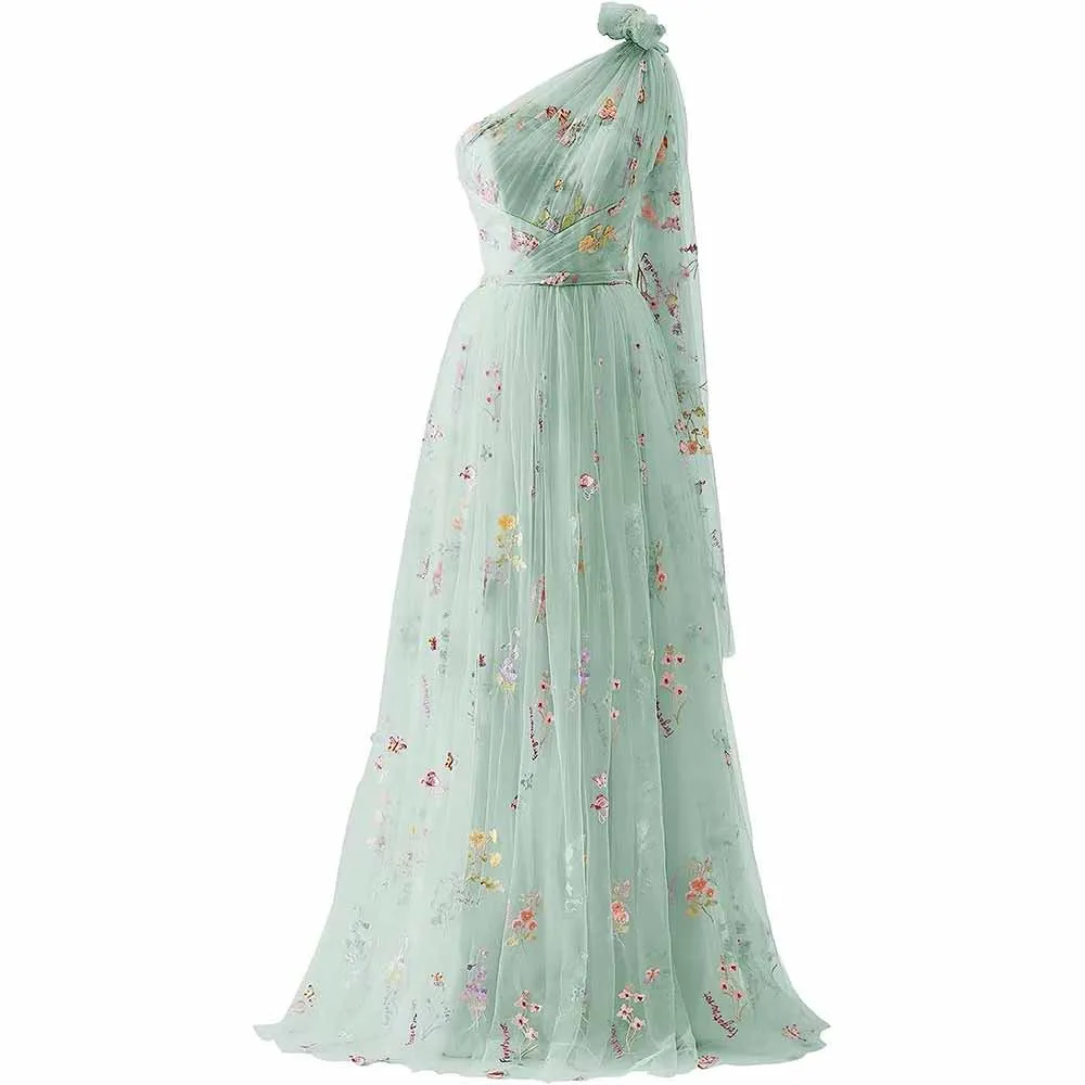 Womens Flower Embroidery Tulle Prom Dress Formal Evening Party Gowns