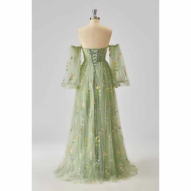 Womens Flower Embroidery Tulle Prom Dress Formal Evening Party Gowns