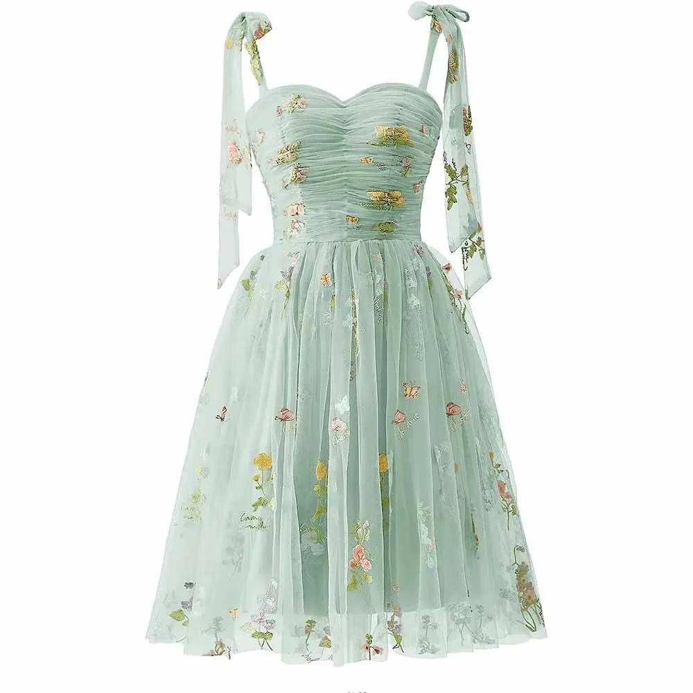 Womens Flower Embroidery Tulle Prom Dress Formal Evening Party Gowns