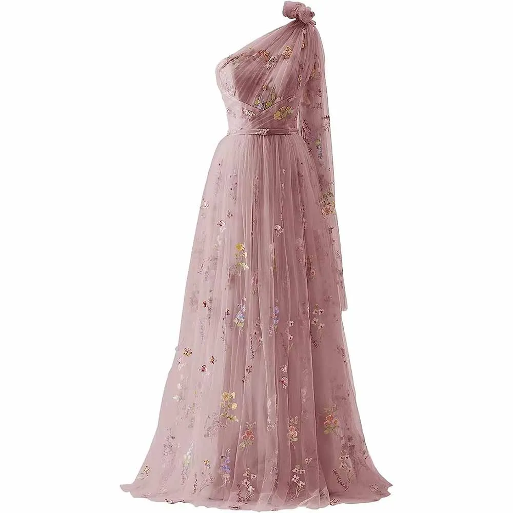 Womens Flower Embroidery Tulle Prom Dress Formal Evening Party Gowns