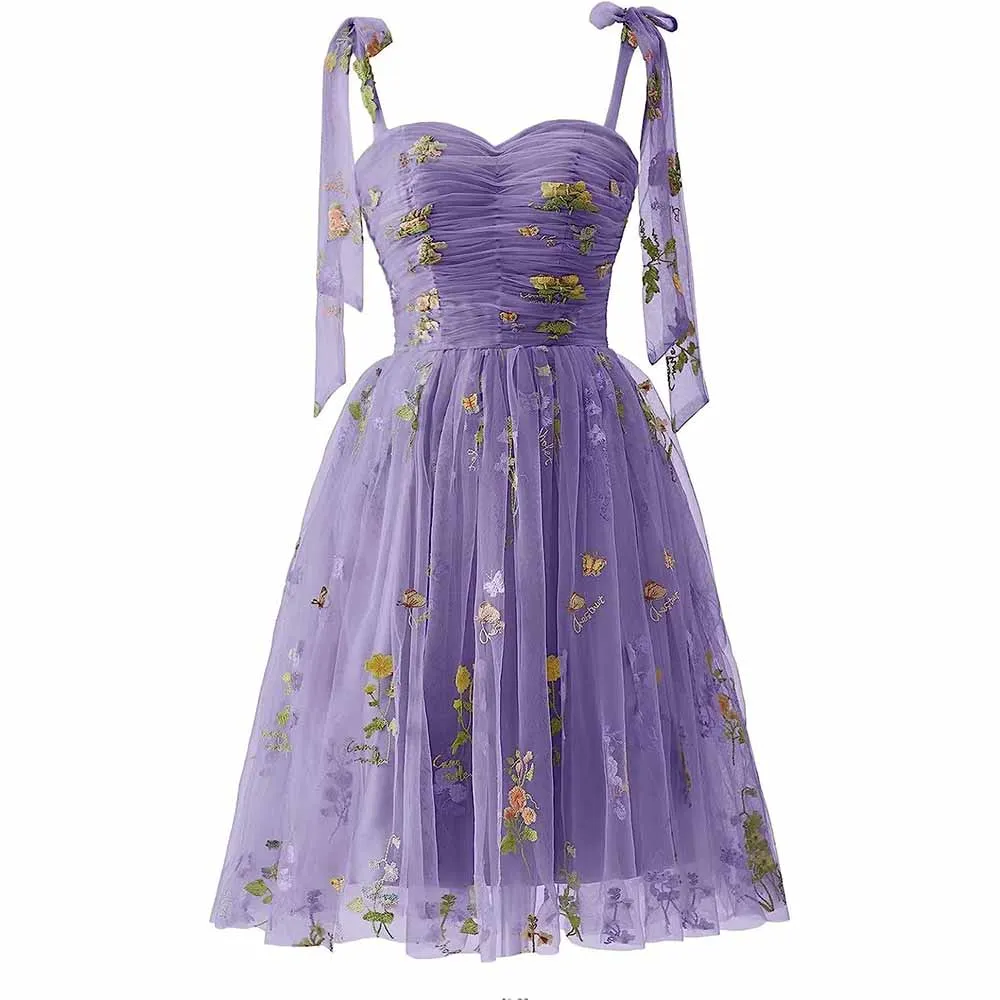 Womens Flower Embroidery Tulle Prom Dress Formal Evening Party Gowns
