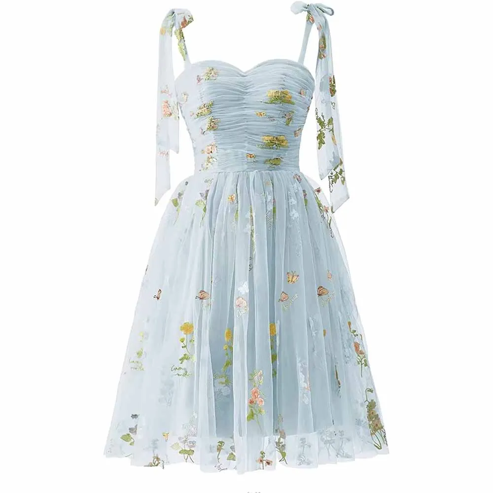 Womens Flower Embroidery Tulle Prom Dress Formal Evening Party Gowns