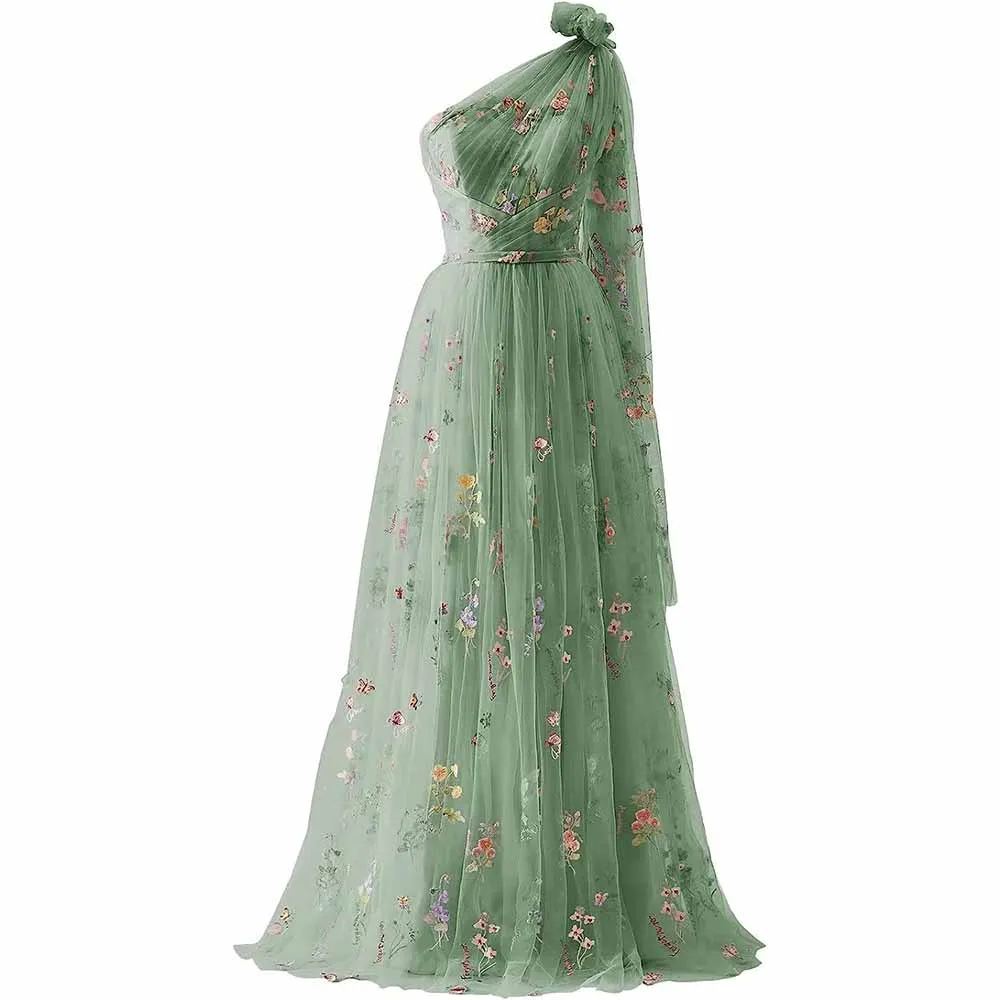 Womens Flower Embroidery Tulle Prom Dress Formal Evening Party Gowns