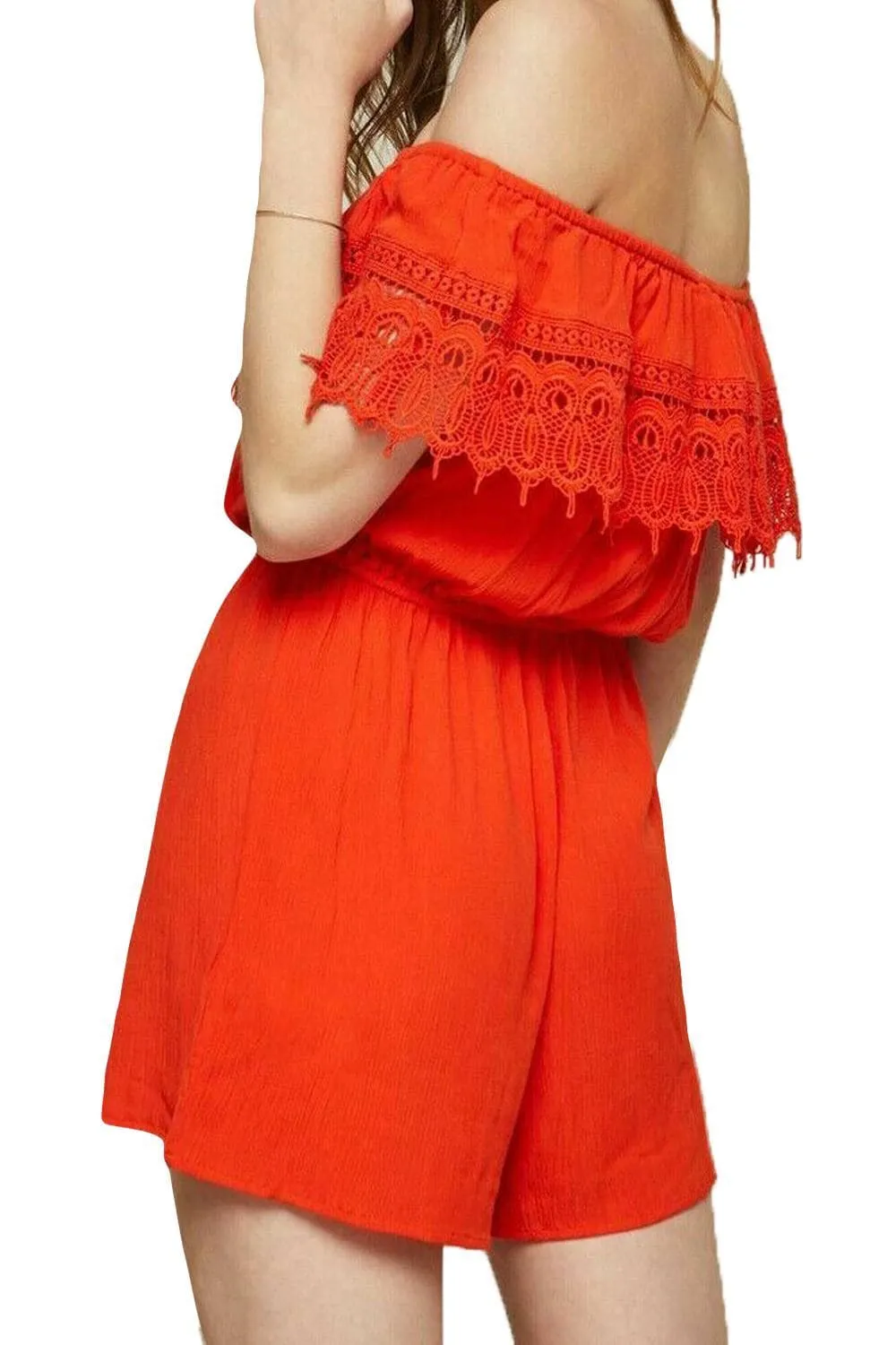 Womens Lace Detail Off Shoulder Playsuit - UK 6/8