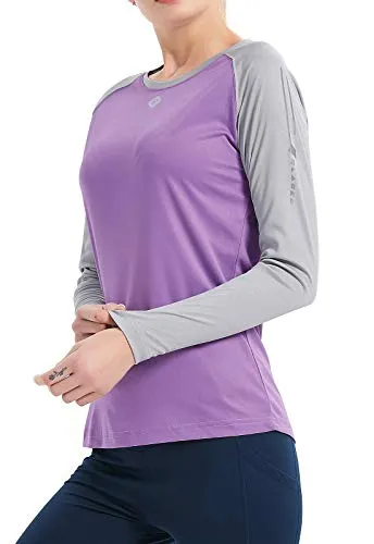 Women's UPF 50  Sun Protection T-Shirt Long Sleeve Indoor Outdoor Athletic Workout Running Hiking Fishing Shirt for Women Purple Gray