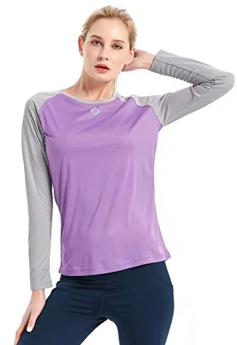 Women's UPF 50  Sun Protection T-Shirt Long Sleeve Indoor Outdoor Athletic Workout Running Hiking Fishing Shirt for Women Purple Gray