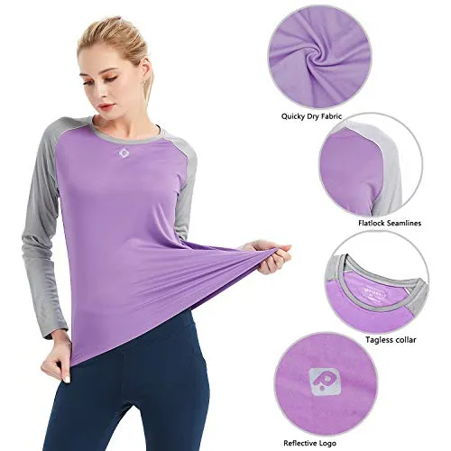 Women's UPF 50  Sun Protection T-Shirt Long Sleeve Indoor Outdoor Athletic Workout Running Hiking Fishing Shirt for Women Purple Gray