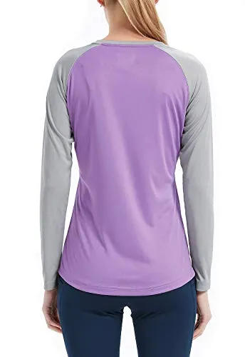 Women's UPF 50  Sun Protection T-Shirt Long Sleeve Indoor Outdoor Athletic Workout Running Hiking Fishing Shirt for Women Purple Gray