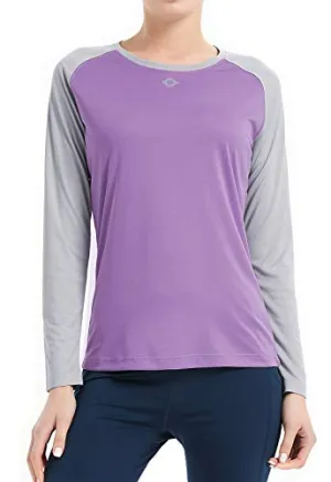 Women's UPF 50  Sun Protection T-Shirt Long Sleeve Indoor Outdoor Athletic Workout Running Hiking Fishing Shirt for Women Purple Gray