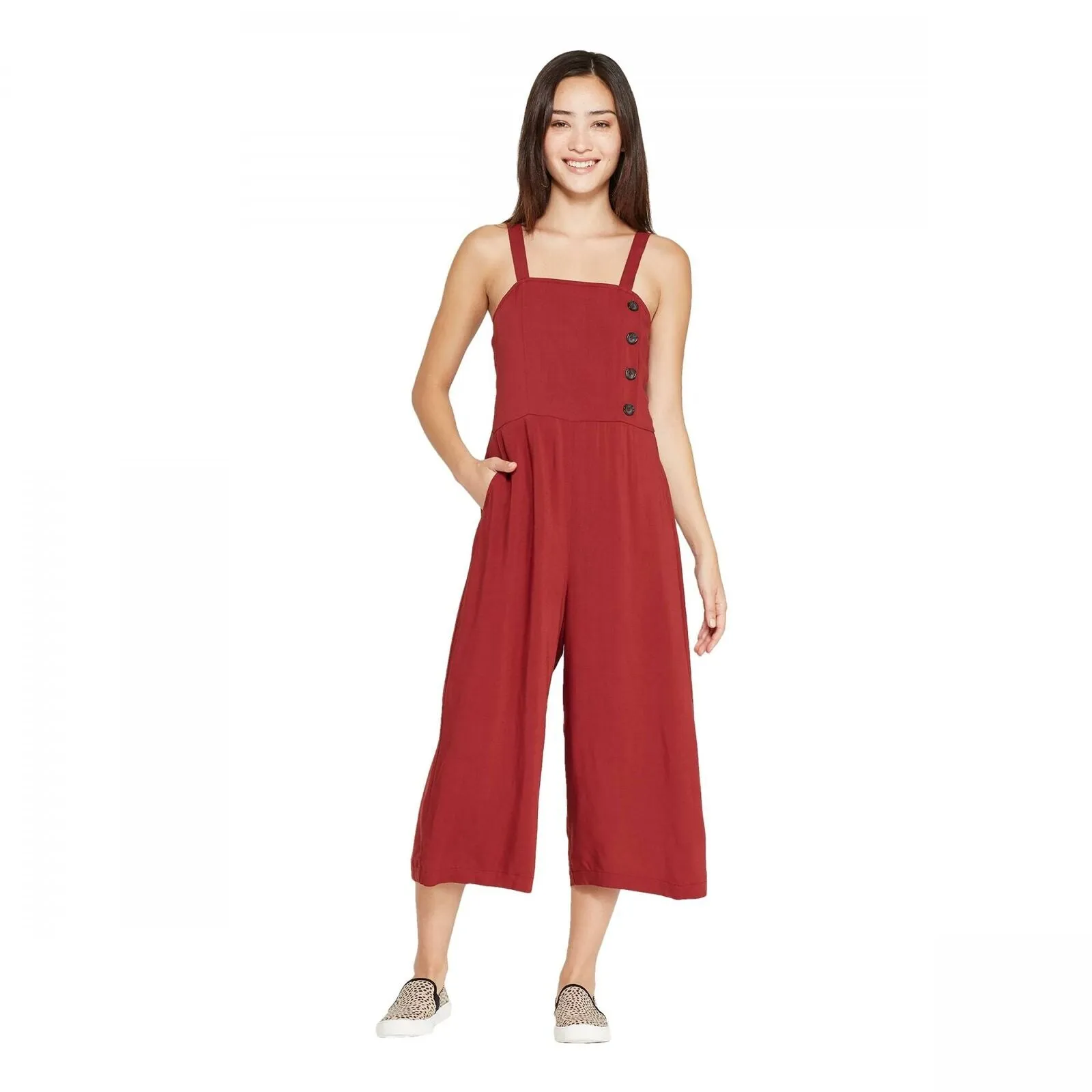 Xhilaration Women's Sleeveless Side Button Cropped Jumpsuit